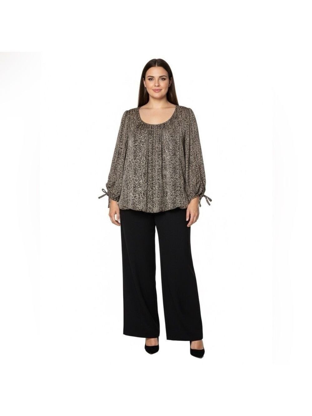 HAVER LONDON Easy Care Poly Bubble Hem Top Bubble Sleeves Fully Lined US Sz 1X